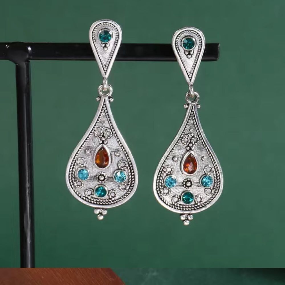 🔅🆕 ✨Bohemian Water Drop Silver Plated Dangle Earrings With Shiny Zircon ✨